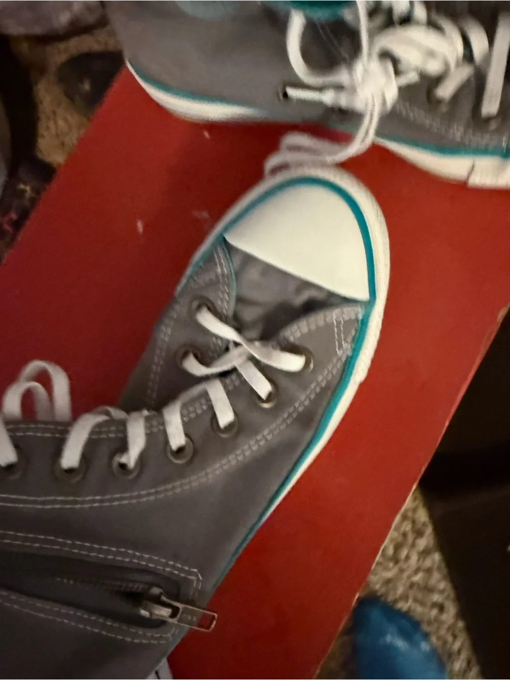Converse Kids Gray High-Top Sneakers with Teal Accents